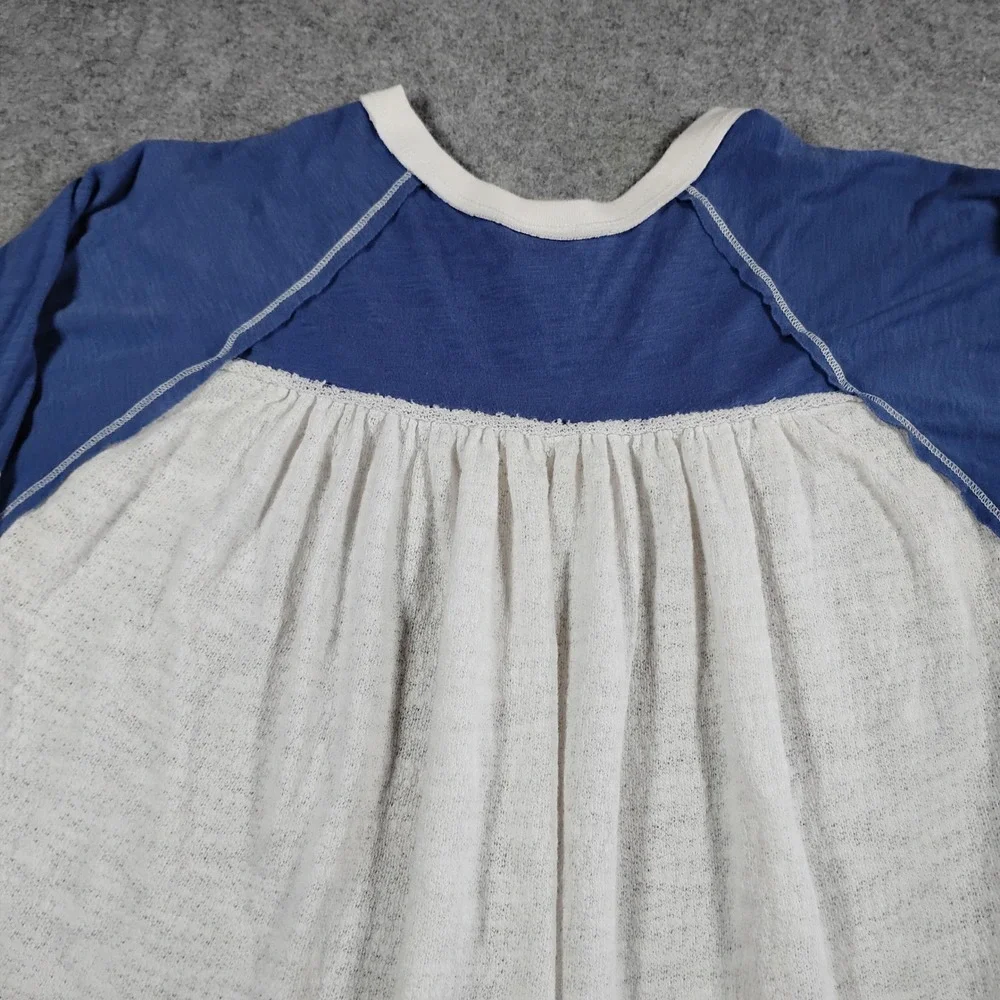 We The Free People Womens XS Friday Fever Blue White Bell Sleeve Boho Top